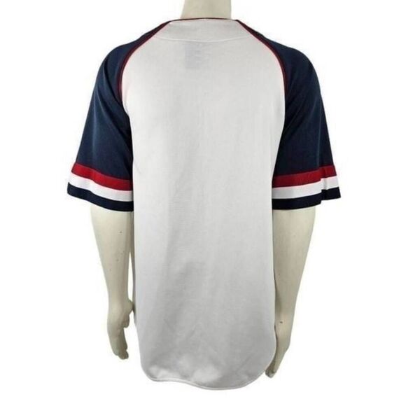 True Fan MLB Cleveland Indians Jersey Men’s Large L White Blue Red Baseball Shir - Picture 3 of 7